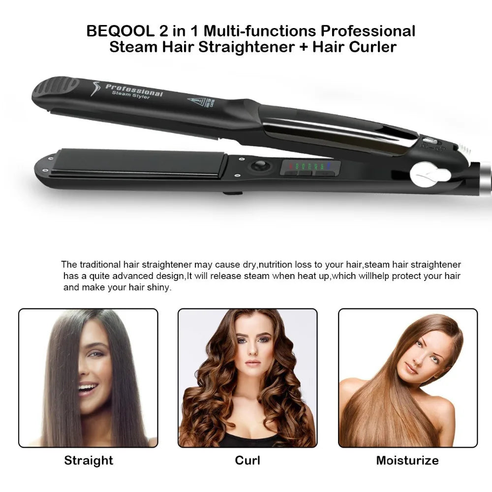 Steam Hair Straightener Professional Ceramic Vapor Flat Iron – 450℉ Fast Heat with Argan Oil Treatment