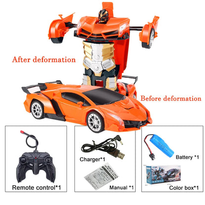 2-in-1 Electric RC Transforming Car Robot – One-Key Deformation Remote Control Sports Car Toy for Kids