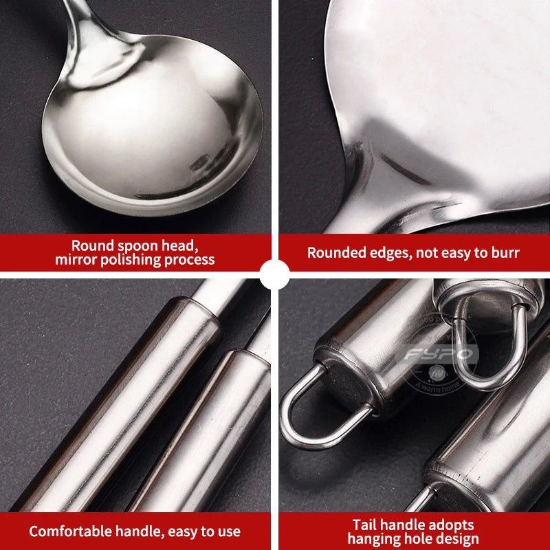 Stainless Steel Cooking Utensils Kitchen 6 Pics With Storage Rack Spatula Colander Cookware Kitchen Tools Serving Soup Spoon