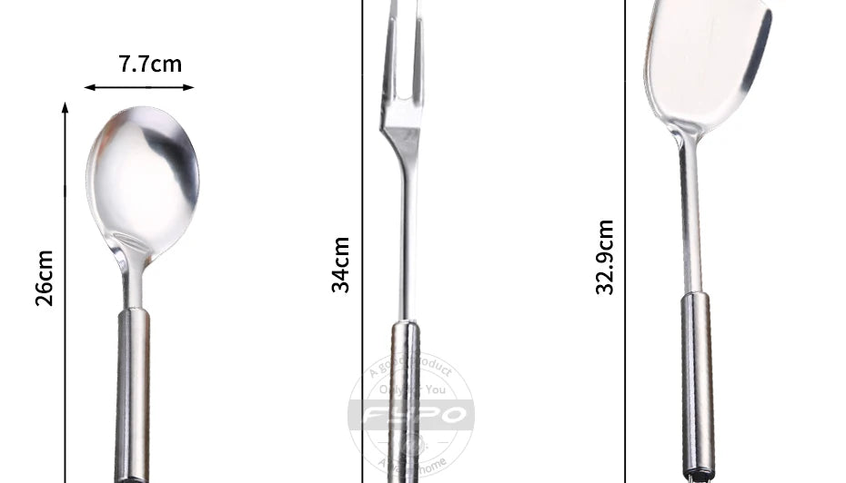 Stainless Steel Cooking Utensils Kitchen 6 Pics With Storage Rack Spatula Colander Cookware Kitchen Tools Serving Soup Spoon