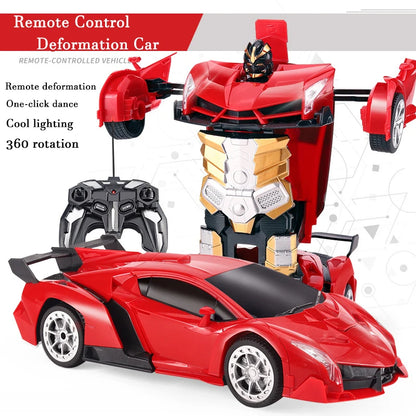 2-in-1 Electric RC Transforming Car Robot – One-Key Deformation Remote Control Sports Car Toy for Kids