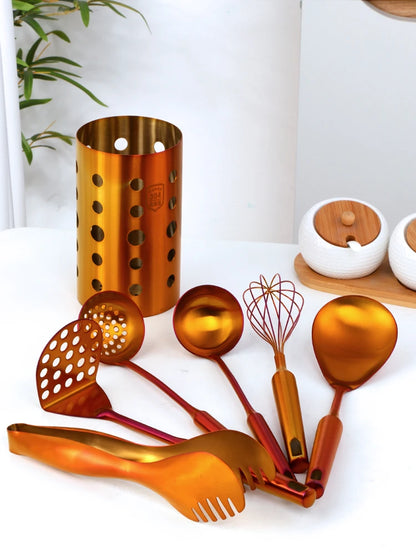 1PC Stainless Steel Kitchen Cookware Gold Cooking Utensils Soup Spoon Eggbeater Food Clip Rice Colander Skimmer Cooking Utensils