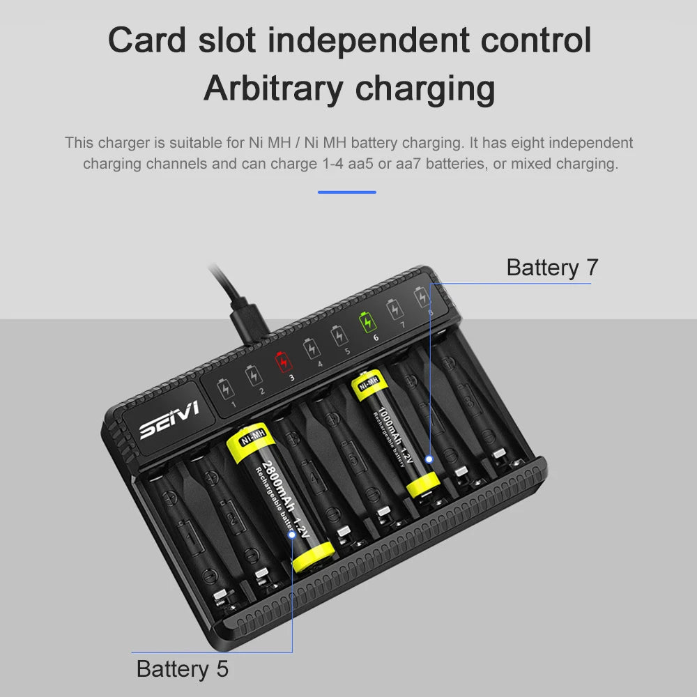 8 Slot Smart Battery Charger LED Display for AA/AAA NiMH Rechargeable Batteries