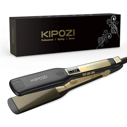 KIPOZI Professional Titanium Flat Iron Hair Straightener – Digital LCD Display, Dual Voltage, Instant Heating