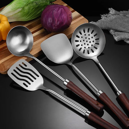 Home Wooden Handle Kitchenware Cooking Utensils Stainless Steel Spatula Frying Shovel Soup Spoon Colander Kitchen Accessories