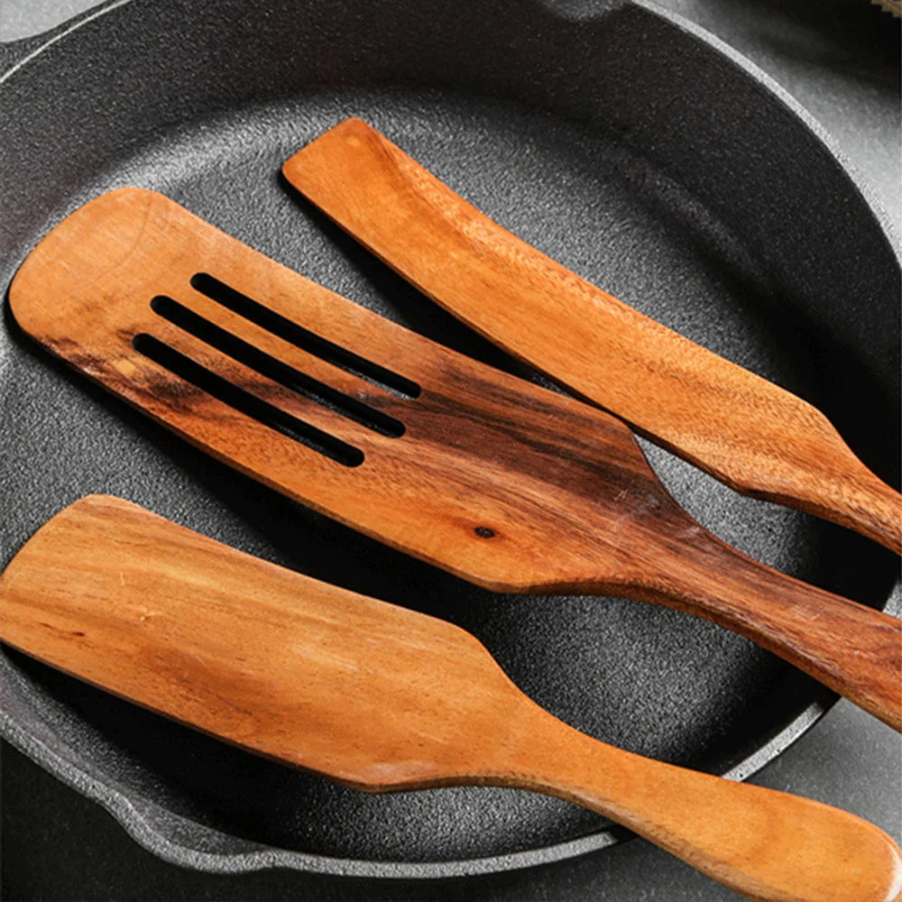 1-7pcs/set Teak natural wood tableware spoon colander spoon special nano soup skimmer cooking spoon wooden kitchen tool kit