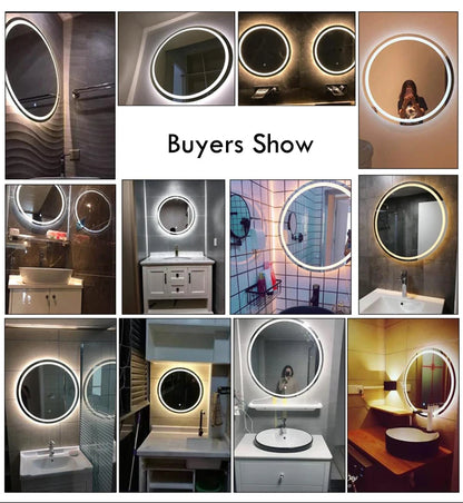 50CM/60cm Round Smart Makeup Bathroom Mirror 3 Color Adjustable LED LIght Multi-Function With Demist Bluetooth Speaker