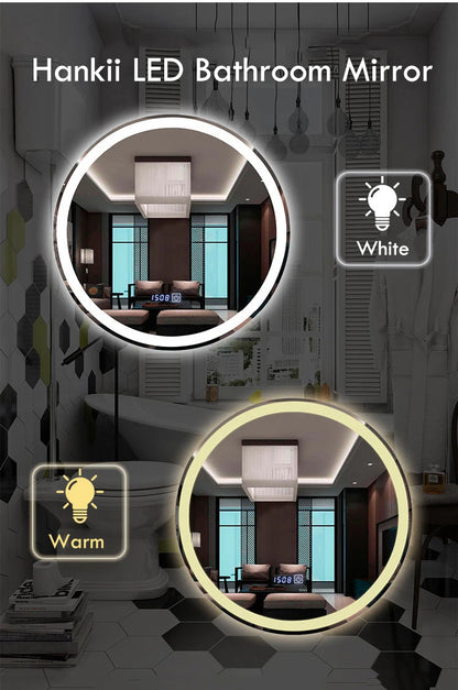 50CM/60cm Round Smart Makeup Bathroom Mirror 3 Color Adjustable LED LIght Multi-Function With Demist Bluetooth Speaker