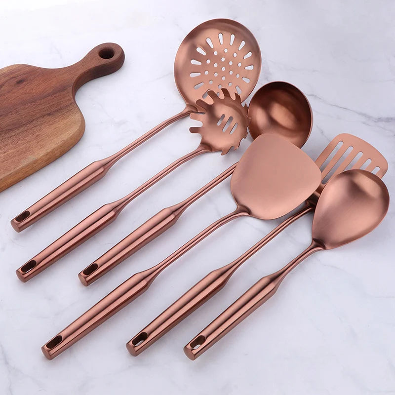 Stainless Steel Cooking Tool,Turner,Soup Spoon, Pasta Fork, Kitchen Accessories, Cooking Utensil, Rose Gold, 1Pc