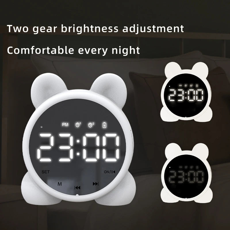 Kids Bluetooth Mirror Alarm Clock – Cute Cat Digital LED Bedside Clock for Children’s Sleep