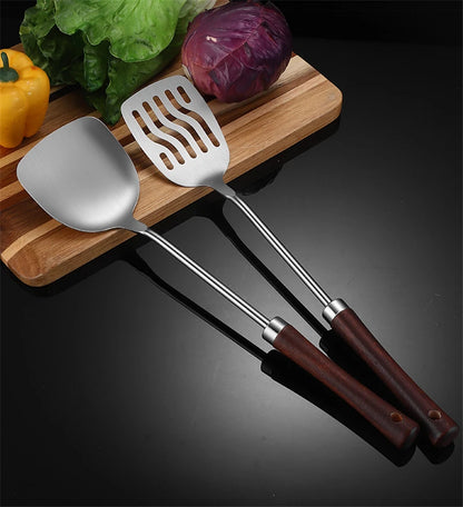 Home Wooden Handle Kitchenware Cooking Utensils Stainless Steel Spatula Frying Shovel Soup Spoon Colander Kitchen Accessories