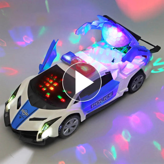 Electric Dancing & Deforming Police Car Toy – Rotating, Music, Lights – Gift for Kids