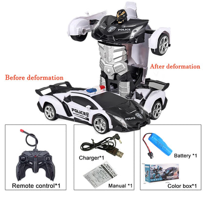 2-in-1 Electric RC Transforming Car Robot – One-Key Deformation Remote Control Sports Car Toy for Kids