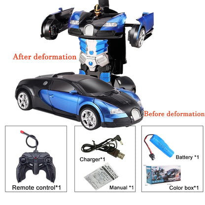 2-in-1 Electric RC Transforming Car Robot – One-Key Deformation Remote Control Sports Car Toy for Kids