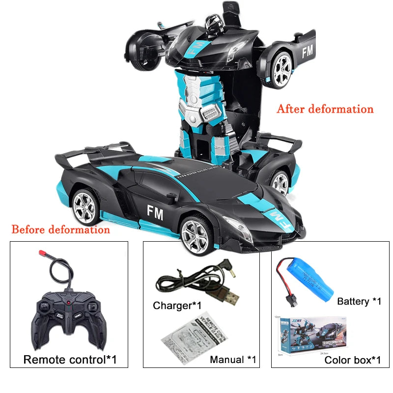 2-in-1 Electric RC Transforming Car Robot – One-Key Deformation Remote Control Sports Car Toy for Kids