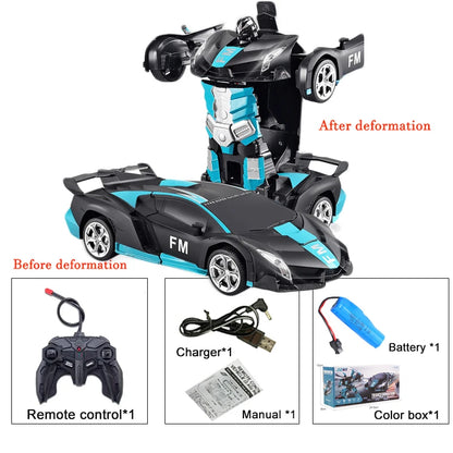 2-in-1 Electric RC Transforming Car Robot – One-Key Deformation Remote Control Sports Car Toy for Kids