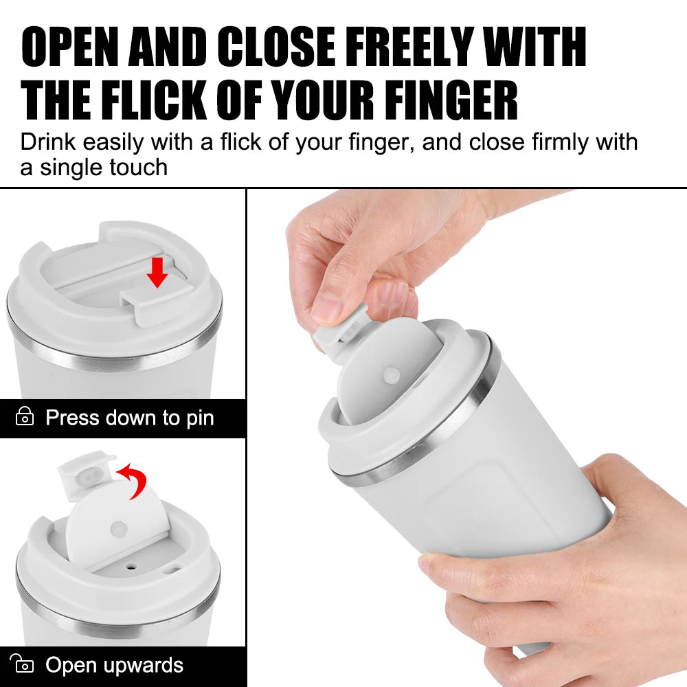 Car Coffee Mug - 380ml & 510ml Leak-Proof Thermos Travel Cup, Double-Wall Stainless Steel Vacuum Mug