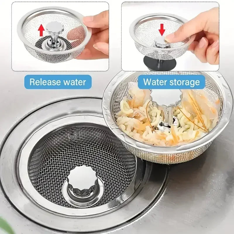 2-Piece Kitchen Sink Strainer Set – Stainless Steel Mesh Drain Basket with Handle & Stopper