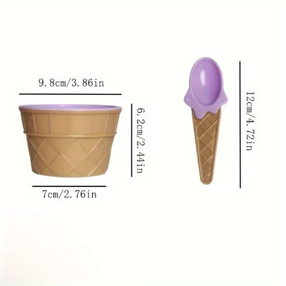 Ice Cream Cups and Ice Cream Scoop Set Summer Essential Party Ice Cream Cone Planter with Spoon Kitchen Supplies Kitchen Tools