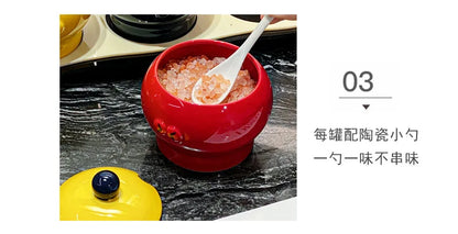 Ceramic household cute condiment box Condiment jar Salt jar condiment jar with covered kitchen storage utensils