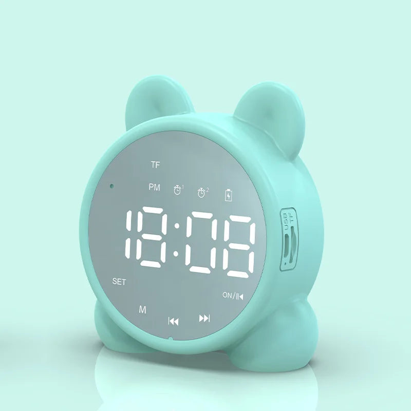 Kids Bluetooth Mirror Alarm Clock – Cute Cat Digital LED Bedside Clock for Children’s Sleep