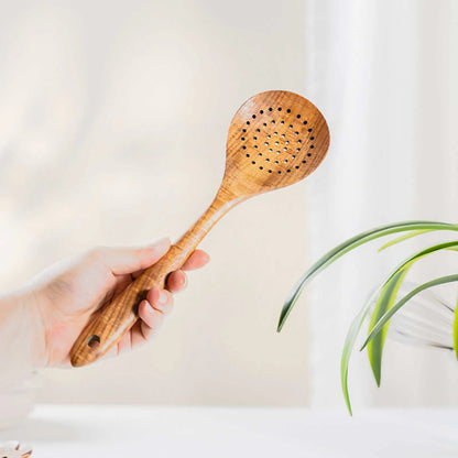 9pcs Natural Wood Kitchenware Set Skimmer Spoons Salad Scoop Kitchen Utensils Non Stick Rice Colander Soup Cooking Tools