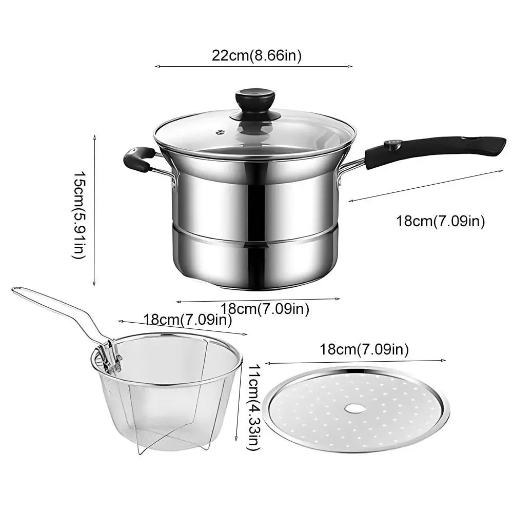 Kitchen Cookware Stainless Steel Deep Fryer Pot with Frying Basket and Steamer Japanese Pasta Pot Visible Lid Stockpot Noodle