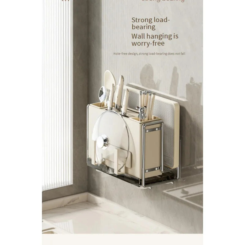 Magnetic Knife Holder and Cutting Board Combo Stainless Steel Knife Storage Rack Kitchen Knife Holder CreaminsMultifunctional