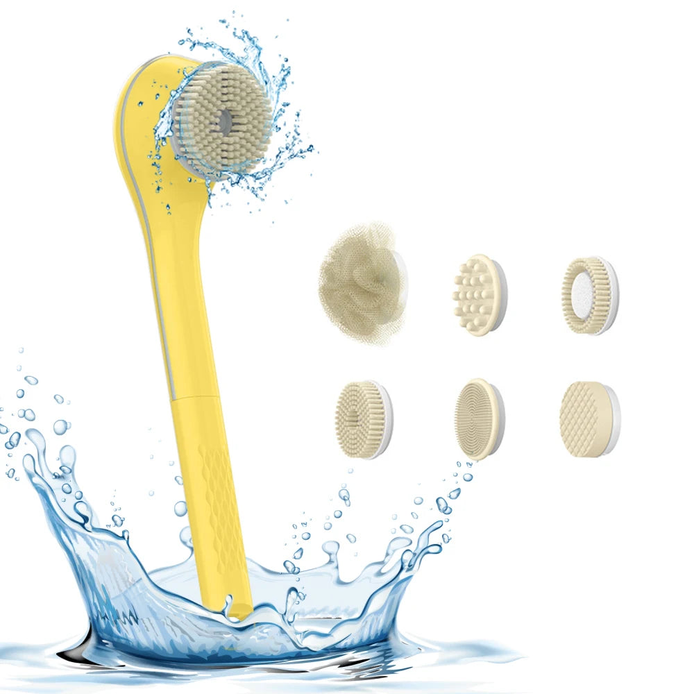 Electric Shower Brush – Rechargeable IPX7 Waterproof, 3-Speed 6-in-1 Wireless Body Scrubber
