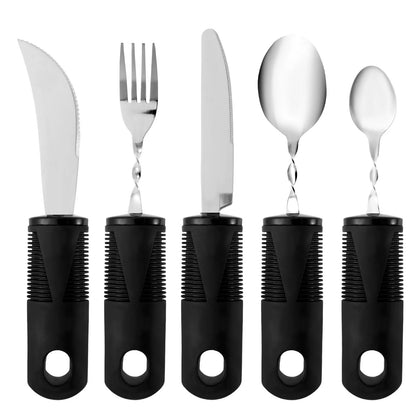 5 Pcs Bendable Adaptive Utensils with Nonslip Handle Easy Grip Adaptive Eating Utensils Includes Knifes Fork Spoons for Daily