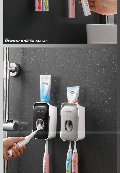 Automatic Toothpaste Dispenser Wall-Mounted Bathroom Toothpaste Squeezer Punch-Free Toothbrush Holder Rack Bathroom Acces