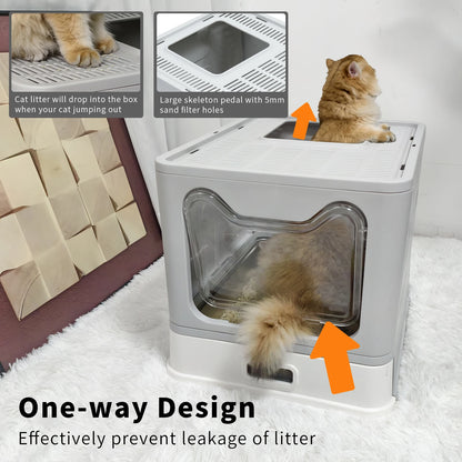 Stainless Steel Cat Litter Box with Lid – Front Entry & Top Exit, Easy-Clean Toilet with Scoop