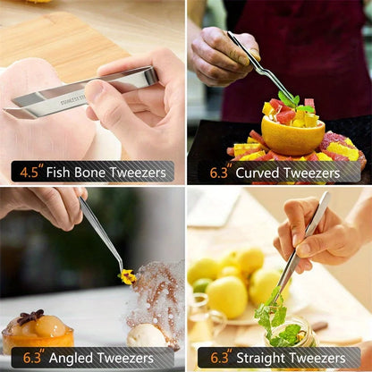 6 PCs/Pack Stainless Steel Kitchen Tweezers Set, Professional Chef Tweezers, Cooking Tweezers, Used for Cooking, 12 in, 6.3 in