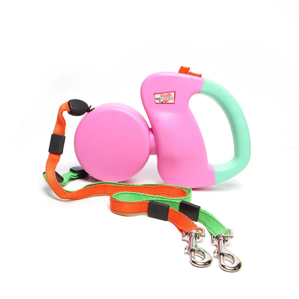 Dual Dog Retractable Leash for 2 Dogs – 10ft Auto-Untangle Reflective Leads, 50lbs Per Dog, Color-Coded Control