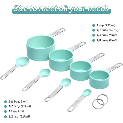 8-Piece Measuring Cup & Spoon Set – Stainless Steel Handles with Engraved Scale for Baking, Cooking & Desserts