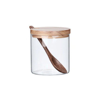 Ceramic Seasoning Jars with Wooden Lid Salt Shakers Kitchen Supplies White Spice Organizer Canister Spoon Set White Sugar Box