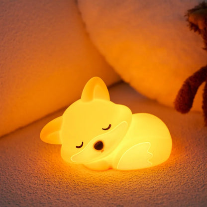 Fox & Rabbit Silicone Night Light – Rechargeable, Touch Sensor, Timer Bedside Lamp for Nursery & Kids’ Room