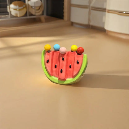 Kitchen Supplies Stainless Steel Watermelon Fruit Fork Cute Creative Dessert Cake Fork Safety with Storage Can Fruit Stick Kids