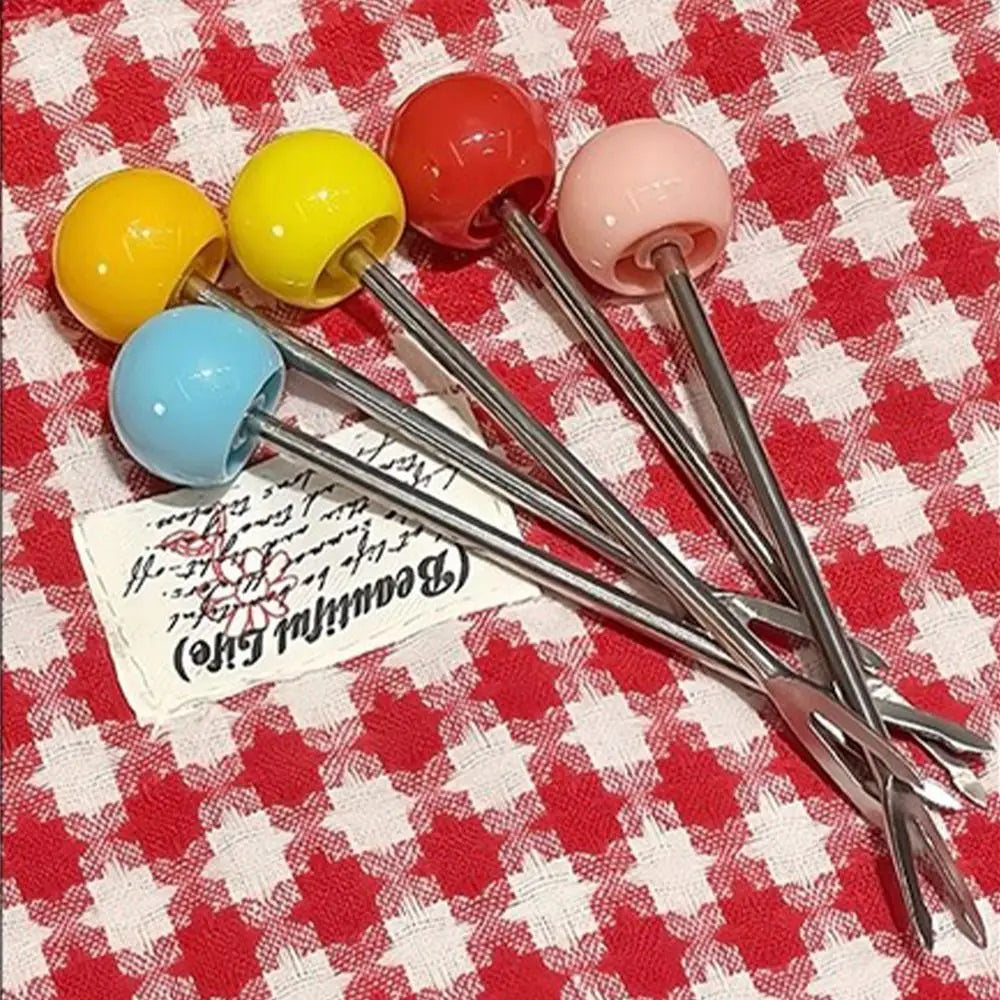 Kitchen Supplies Stainless Steel Watermelon Fruit Fork Cute Creative Dessert Cake Fork Safety with Storage Can Fruit Stick Kids