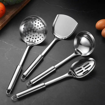 9Pcs Household Stainless Steel Kitchen Cooking Utensils Set Long Handle Durable Cooking Spatula Set Rust-proof Shovel Set Pasta
