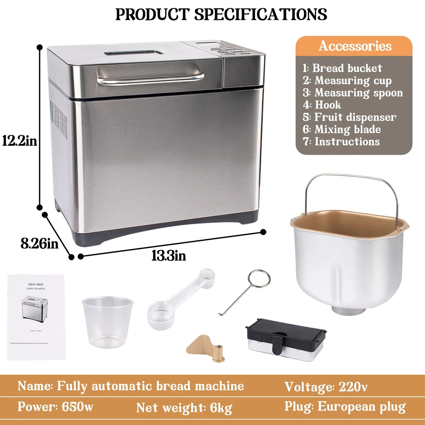 Multi-Functional Automatic Bread Maker – 17 Menus, Dough Mixing, Fermentation, Timer & Keep Warm