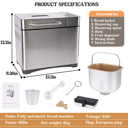 Multi-Functional Automatic Bread Maker – 17 Menus, Dough Mixing, Fermentation, Timer & Keep Warm