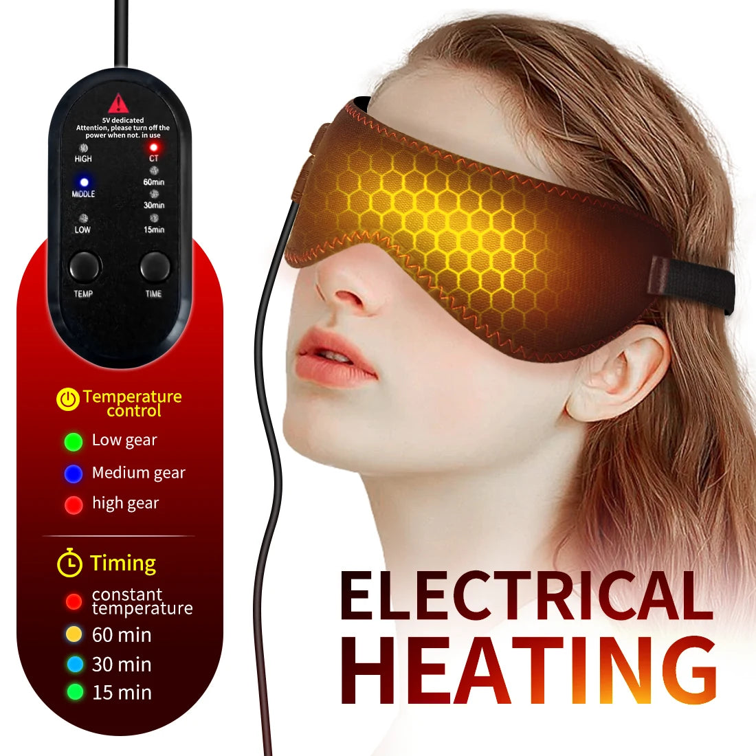 Heated Eye Mask for Dry Eyes – Warm & Hot Compress with 3 Heat Levels for Sleep & Dark Circles