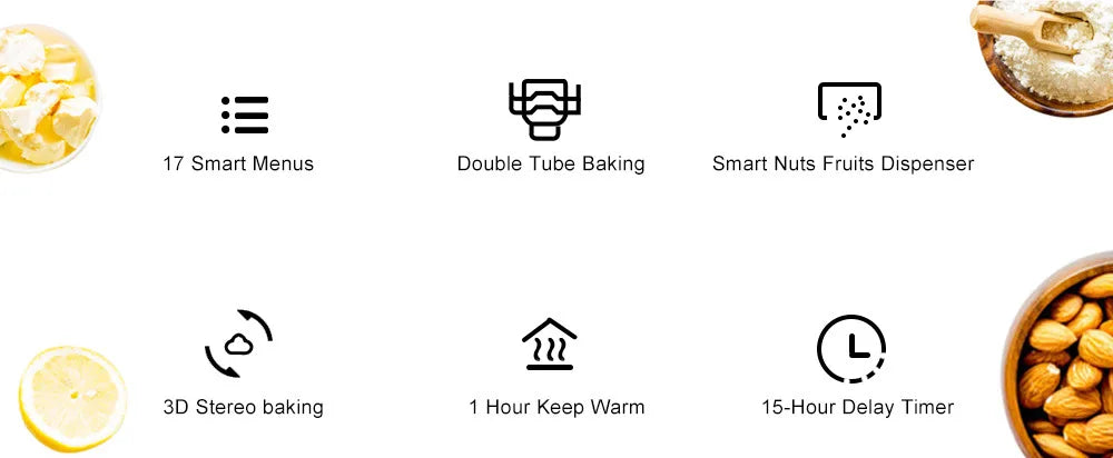 Multi-Functional Automatic Bread Maker – 17 Menus, Dough Mixing, Fermentation, Timer & Keep Warm