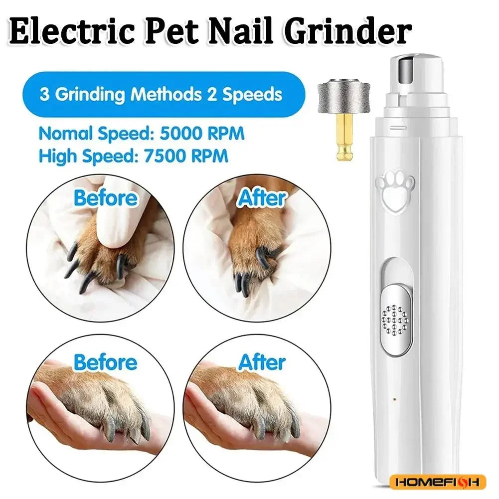 Electric Dog Nail Grinder & Pet Nail Clipper – USB Rechargeable Painless Nail Trimmer with Polisher Wheel for Small & Large Pets