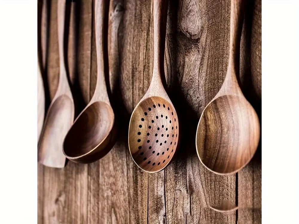 5pcs Premium Wooden Kitchen Utensils Set - Ergonomic Handles, Natural Wooden Spoons, Spurtle, Ladle, And Wok Spatulas