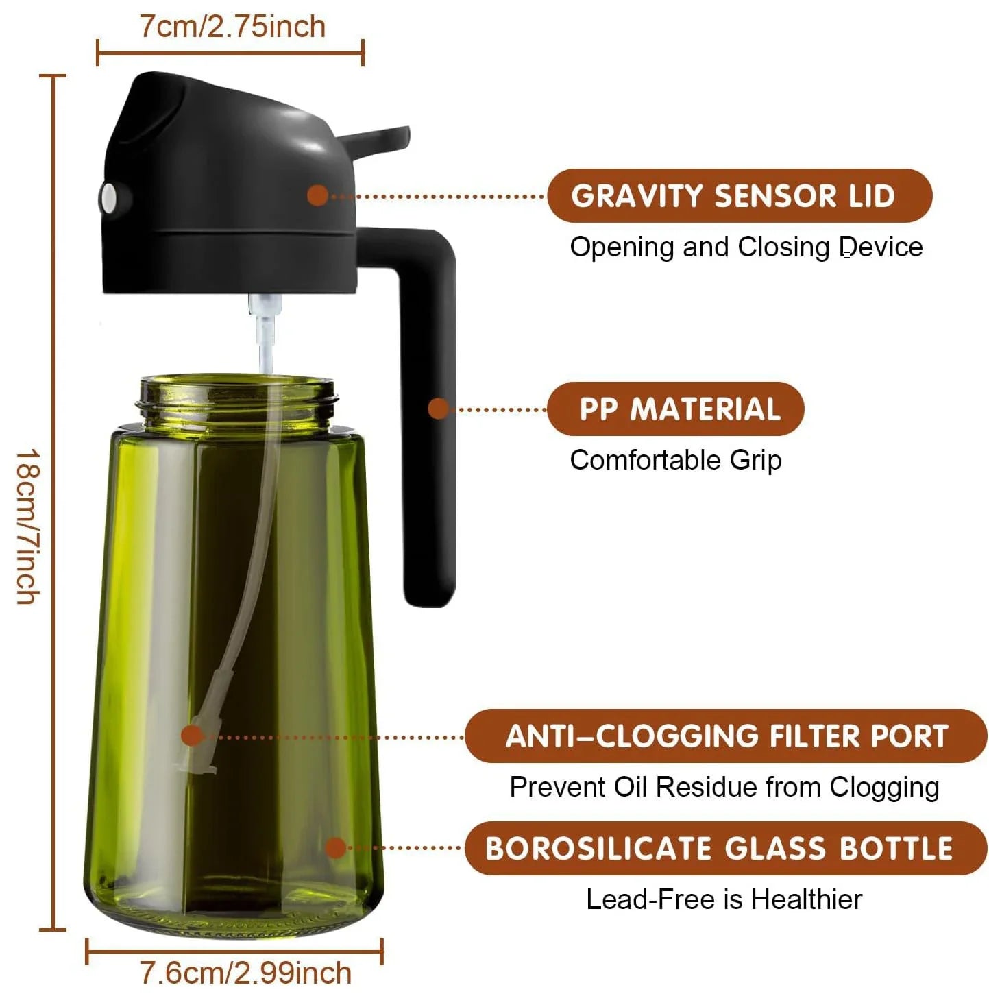 Dark Green Glass 470ml 2-in-1 Oil Sprayer & Dispenser – Light-Blocking