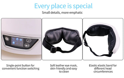 Smart Eye Massager with Airbag Compression – Portable Vibration Eye Care Mask with Bluetooth Music
