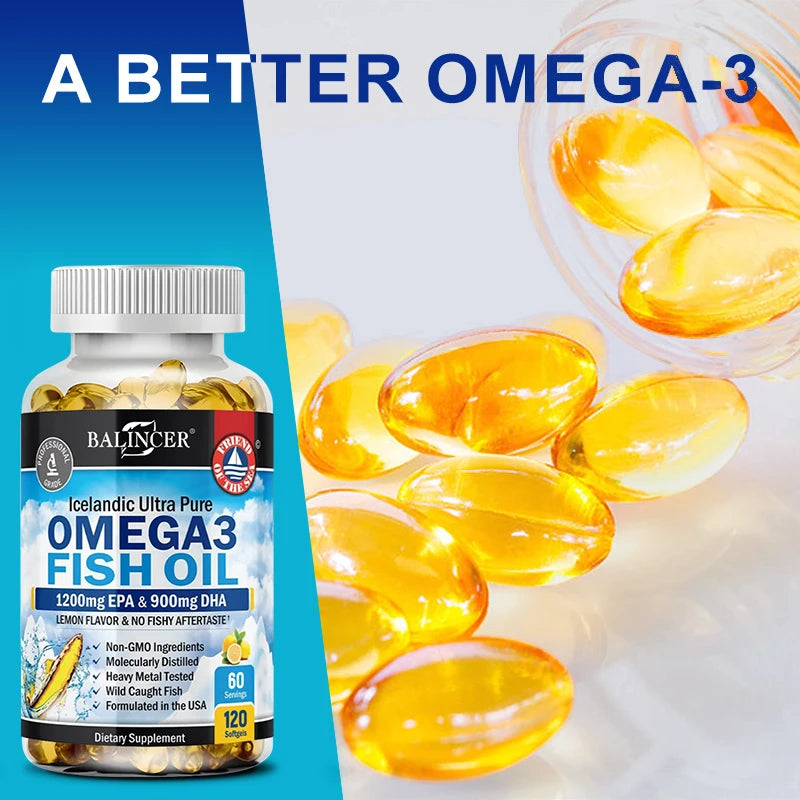 Omega-3 Fish Oil Capsules – High EPA & DHA, Supports Heart, Brain & Overall Health, 120 Softgels