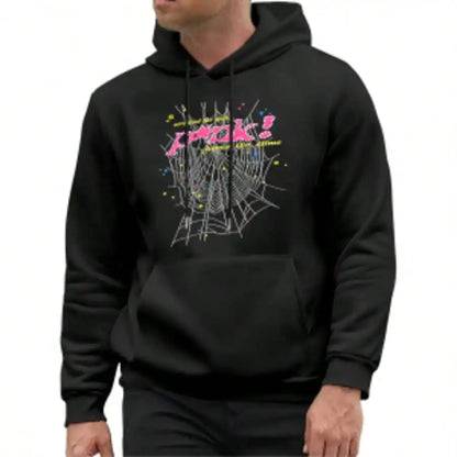 Spiderweb Graphic Hoodie | Y2K Aesthetic Unisex Sweatshirt, Pink Text